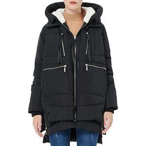 Orolay Womens Quilted Mid-Length Puffer Jacket With Hood Black Size S Warm